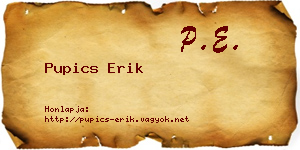 Pupics Erik névjegykártya